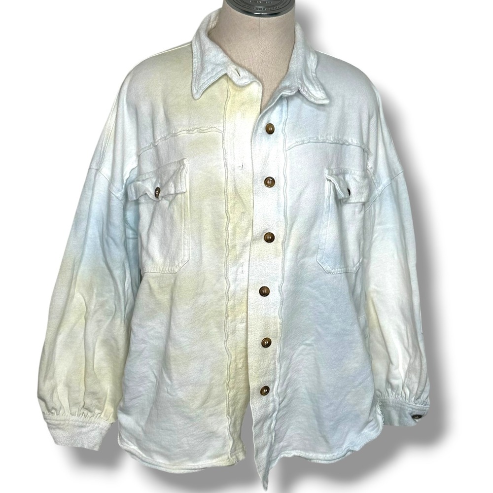 POL Button Down Shirt Jacket Womens Small Yellow Blue Tie Dyed Ombre Relaxed Fit